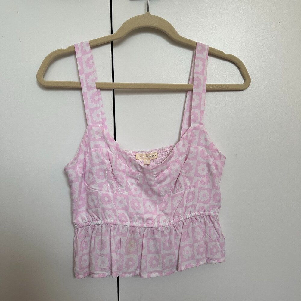 Pacsun L.A. Hearts Pink Flower Print Ruffle Bottom Top - Size S